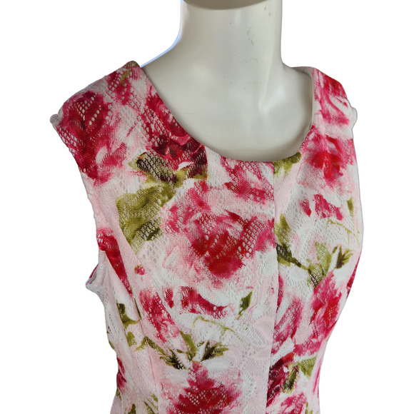 Studio One Womens 18 Sleeveless Floral Pink Roses Lace A-Line Dress Knee Length - Picture 5 of 13